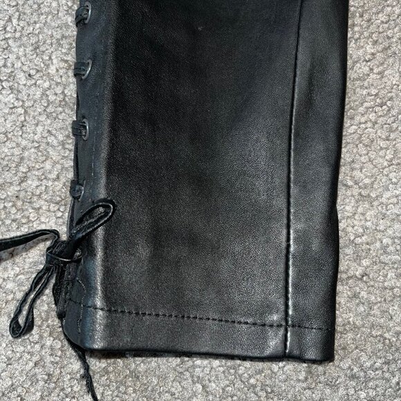 ISABEL MARANT X H&M BLACK NAPPA LEATHER LACE UP LEG MOTO TROUSER PANT EUC 2 - Picture 5 of 14